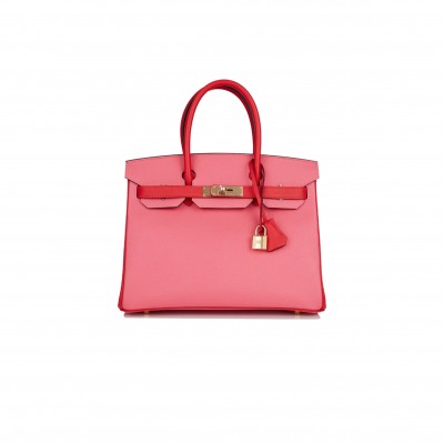 HERMES BIRKIN 30 EPSOM LIPSTICK PINK AND RED GOLD BUCKLE BAG H028369CK72 (30*23*15cm)